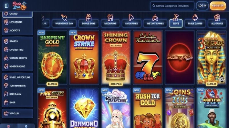 Dudespin Casino pokies selection